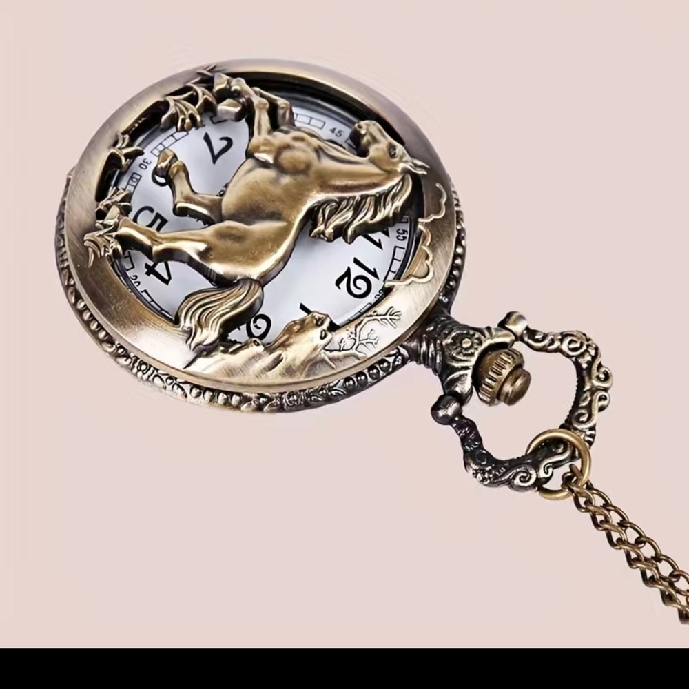 Horse Fob Watches Fashion Quartz Pocket Watch Vintage Necklace Pendant C… - Picture 8 of 11